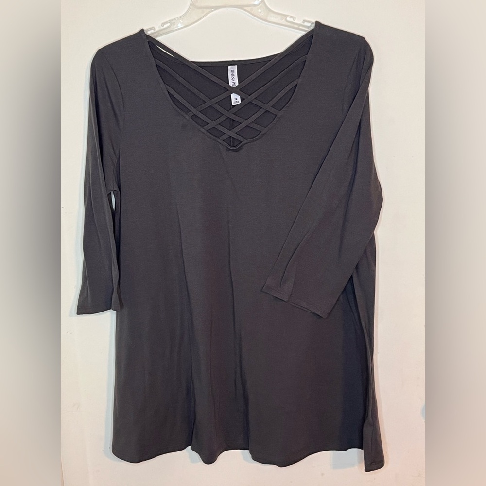 Zenana Outfitters Dark Gray Crisscross Long Sleeve Top